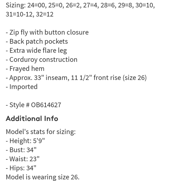 Size 31&32🔥Free People Corduroy Flare Pants - Picture 8 of 8